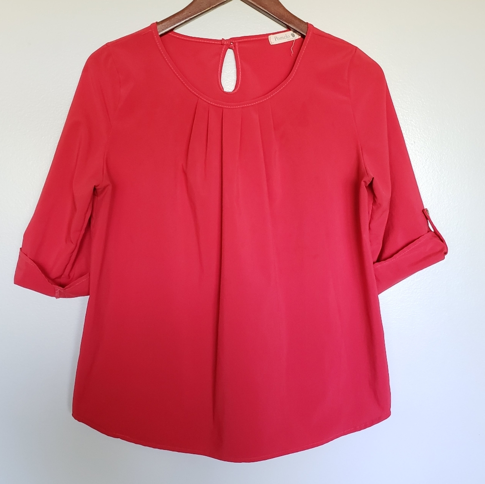 Pomelo Red 3/4 Length Sleeve Flair Out Blouse Size XL